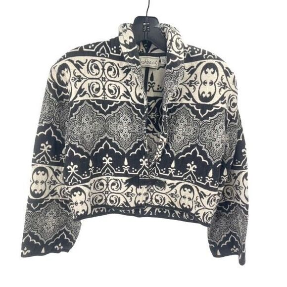 Flashback vintage Tribal Jacket Crop Woven Cotton tapestry coat Black Small - Picture 1 of 11